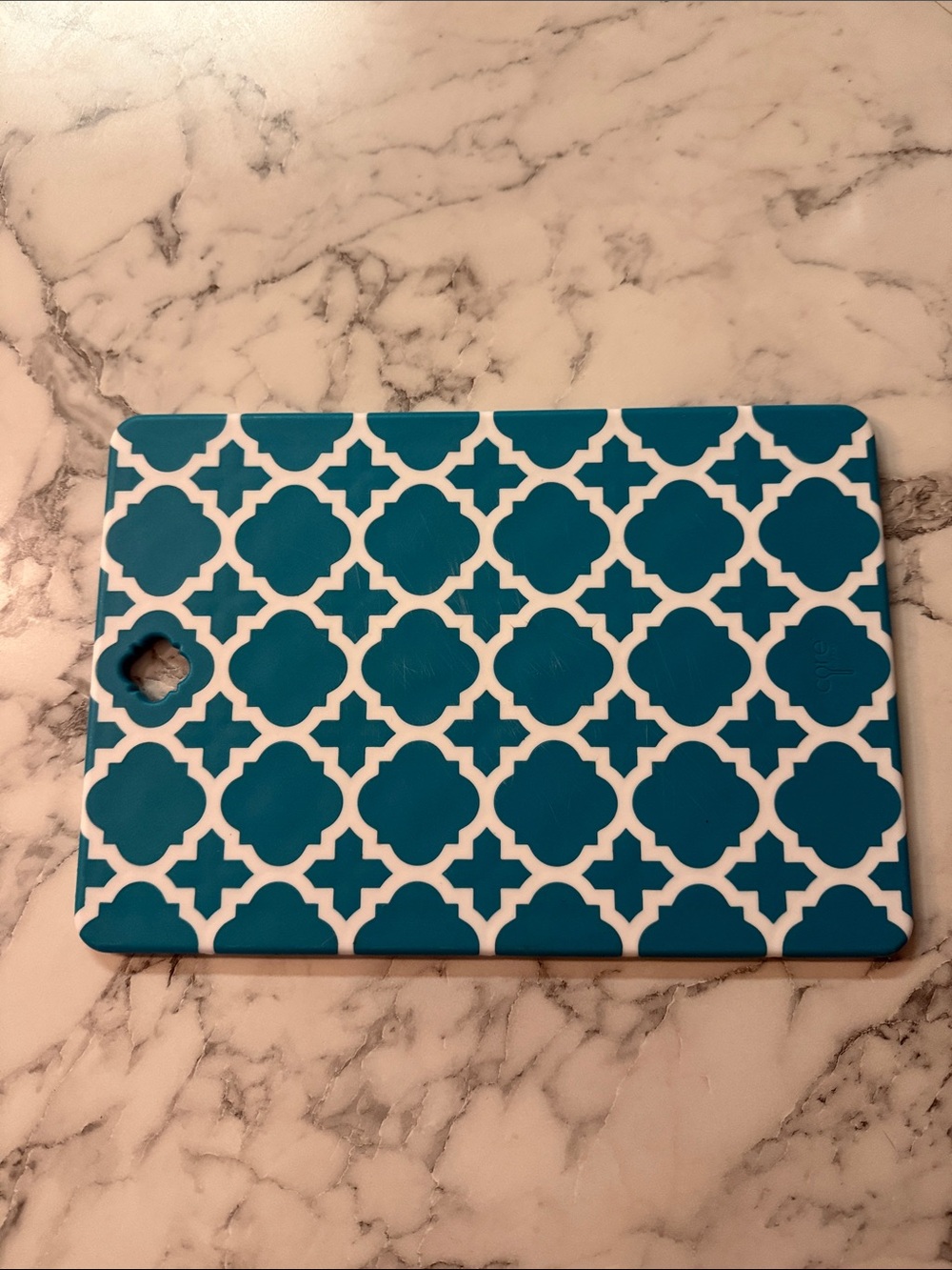 Core Kitchen Teal and White Small Geometric Cutting Board